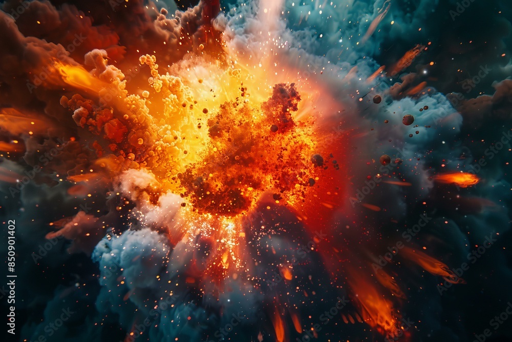 Poster vibrant image showing a colorful explosion of dust and particles resembling a cosmic event