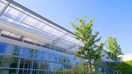 Fototapeta premium Modern Glass Office Building with Greenery