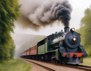 Watercolor Steam Train - Nostalgic Journey Through Countryside