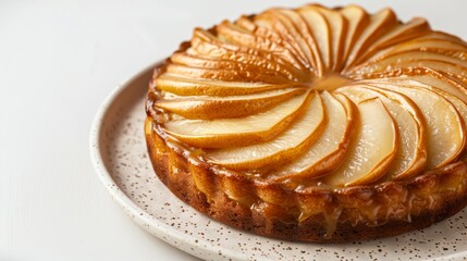 Golden Pear Upside-Down Cake on Ceramic Plate