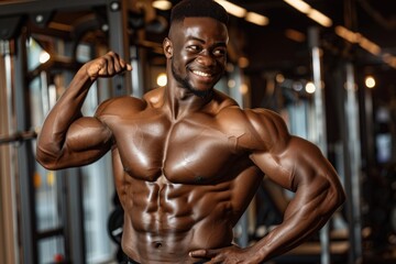A muscular young man poses in the gym, showcasing his hard-earned physique.