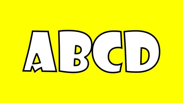 Animated letters ABCD appear alternately on yellow screen.