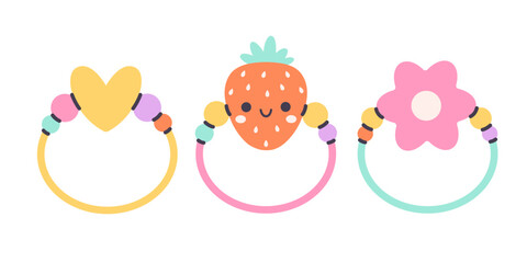 Kids rings set. Colorful handmade rings. Vector illustration in flat style