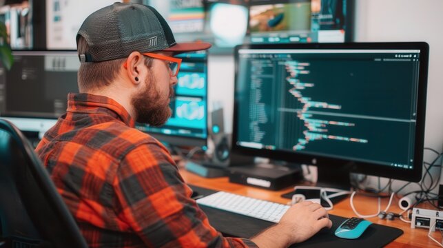 A computer monitor displays a large amount of code on its screen