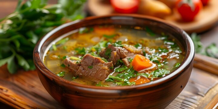 Classic Halim Soup with Meat and Vegetables. Concept Afghan Cuisine, Halim Soup, Traditional Dish, Meat and Vegetables, Comfort Food