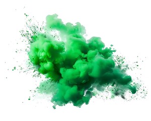 Green dust explosion on white background
