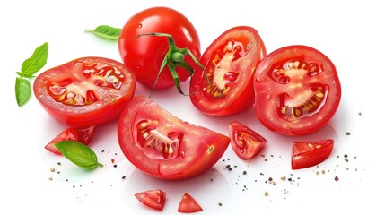 Realistic photo of sliced tomatoes on a white background