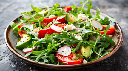 Vibrant Fresh Salad, Healthy Mix of Vegetables and Cheese, Colorful Summer Dish, Sustainable Organic Diet
