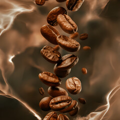 Obraz premium A stunning, high-quality photo of coffee beans suspended and floating in mid-air