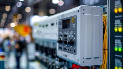 A white box with a black screen and a green light