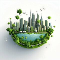 World Environment Day,  Save the Planet concept. Earth Day. Floating green city with building concept, Eco friendly environment