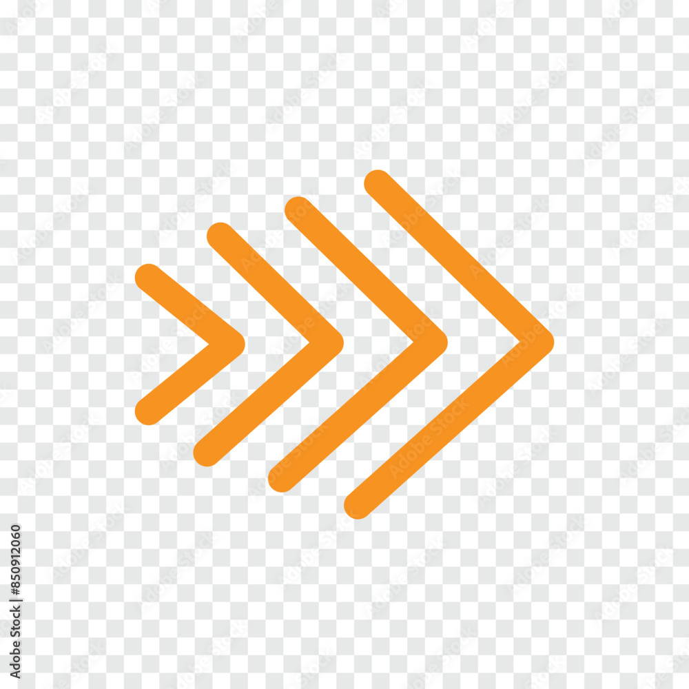 Poster orange vector chevron arrows pointing right, four arrows in row. road sign for turn. stock vector il