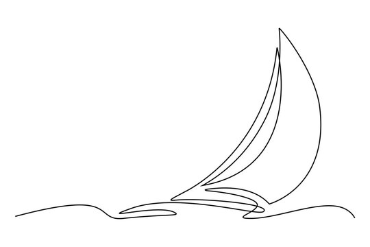 recommend clip art: Sailboat continuous one line icon drawing on white background. Sea boat vector illustration in doodle style. Yacht contour linear sign design