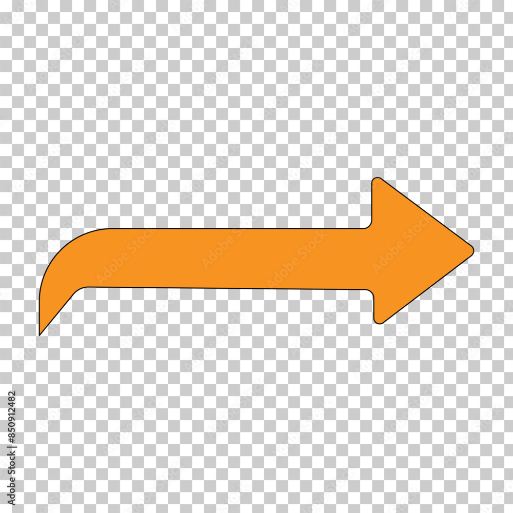 Poster right orange curved arrow flat design long shadow color icon. direction forward curve. motion pointe