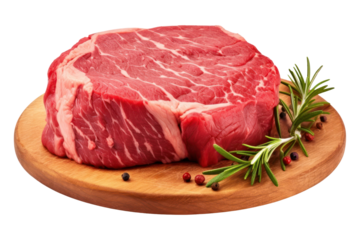 PNG Raw steak meat served on a wooden plate