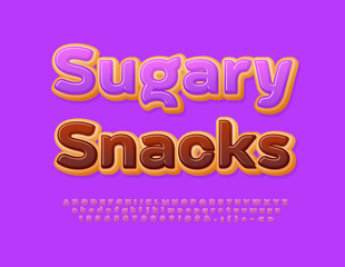 Vector Delicious advertisement Sugary Snacks. Unique Sweet Font.  Donut style Alphabet Letters and Numbers set.