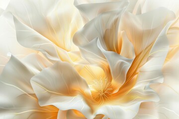 Obraz premium Ethereal Elegance: Mesmerizing Close-Up of Delicate White and Yellow Petals Resembling Silky Fabric with Intricate Veins and Radiant Center