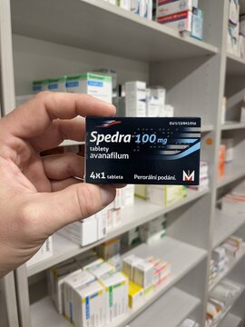 Prague,Czech republic-June 17 2024:
Spedra box of medication with Avanafil active substance by Menarini, used for treatment of erectile dysfunction