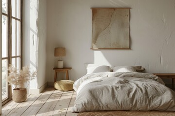 Sunlit Minimalist Bedroom with Natural Decor