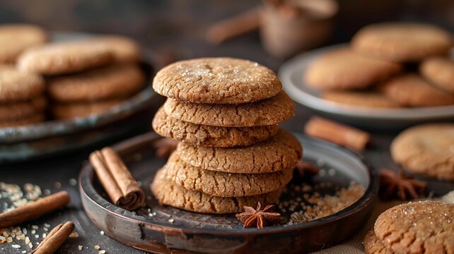 close-up of gingersnap biscuits on the table , national gingersnap day celebration - Powered by Adobe