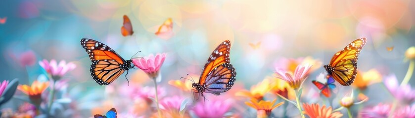 Fototapeta premium Vibrant butterflies fluttering in a spring garden