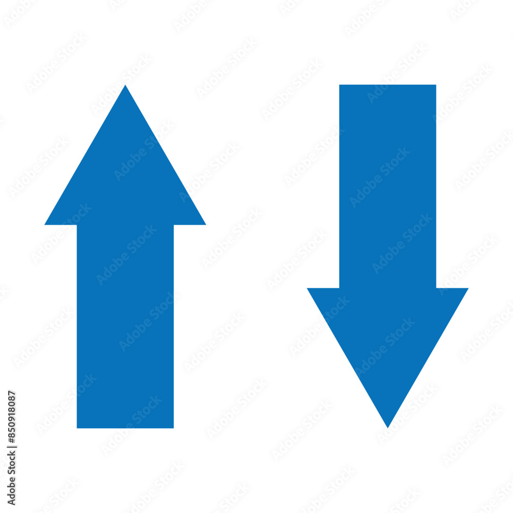 Aufkleber up and down arrow icon vector. blue arrow icon button on white background for transfer, upload and d