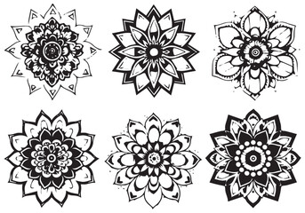 set of beautiful black and white floral mandala design white background