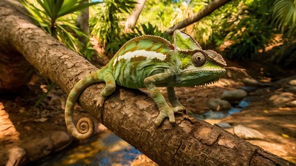 Obraz premium A stunning wildlife photography capturing a chameleon perched on a tree branch