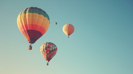 Fototapeta premium Vibrant Hot Air Balloon Soaring Through a Clear Blue Sky on a Beautiful Sunny Day Adventure