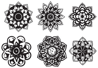 set of beautiful black and white floral mandala design white background
