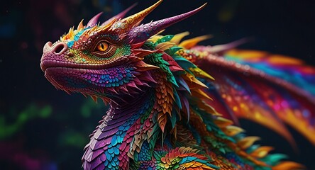 Obraz premium Free Photo New colorful dragon with 3d wallpaper dazzlingly psychedelic dragon