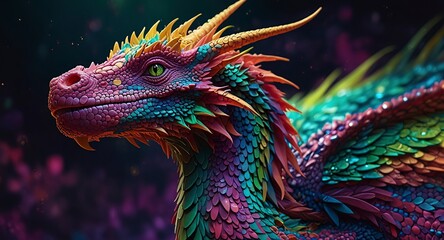 Obraz premium Free Photo New colorful dragon with 3d wallpaper dazzlingly psychedelic dragon