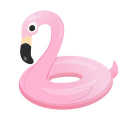 rubber ring in shape of pink flamingo. cartoon Inflatable swimming circle. Children accessory for summer beach vacation colorful vector design