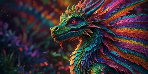 Obraz premium Free Photo New colorful dragon with 3d wallpaper dazzlingly psychedelic dragon