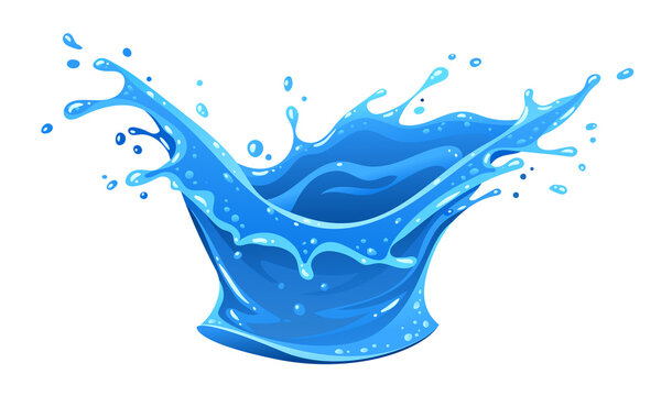 recommend clip art: Blue Water fluid splash crown flow with bubbles and drops isolated. Melted pure water cool ice drink for food beverages packaging design. 3D PNG Illustration.