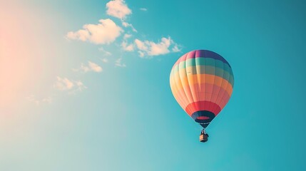 Naklejka premium Vibrant Hot Air Balloon Soaring Through a Clear Blue Sky on a Beautiful Sunny Day Adventure