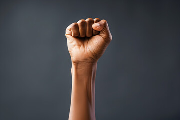 Powerful fists raised high in the air, symbolizing the Black Lives Matter movement.