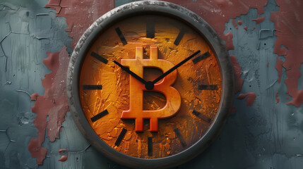 Clock with a bitcoin symbol on the dial. The timepiece is elegant and modern, and the bitcoin symbol stands out clearly against the dial.
