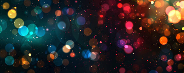 Black background with soft, blurred edges and colorful light spots.