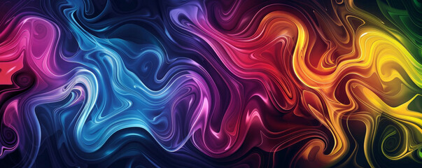 Fototapeta premium Black background with vibrant, swirling rainbow patterns.