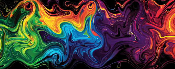Obraz premium Black background with vibrant, swirling rainbow patterns.