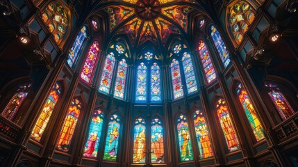 Obraz premium A large cathedral with many stained glass windows
