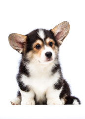 Corgi puppy looks on a white background