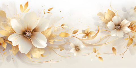 Elegant abstract summer background with gold accents and floral patterns
