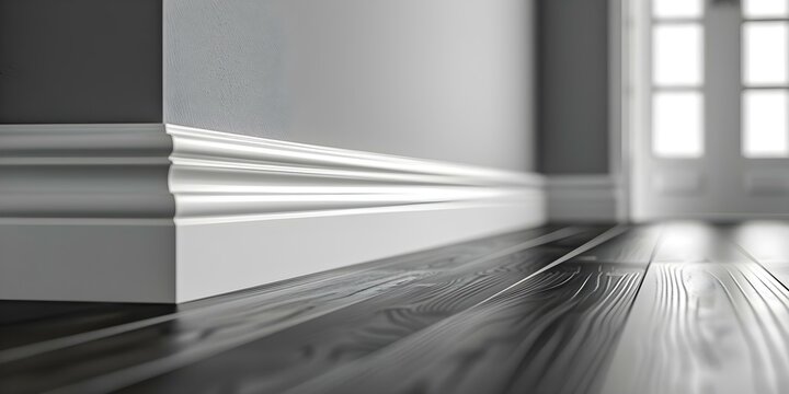 3D model of a skirting board centered professional photo copy space selective focus. Concept Home Decor, Interior Design, Skirting Board, 3D Modeling, Photography - Powered by Adobe