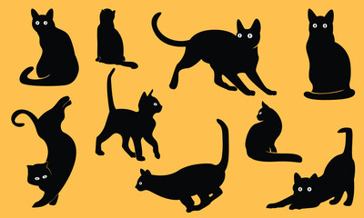 Set black cats. cat silhouette vector illustration collection. black silhouette on a white background showing various cat poses. ideal for pet themed designs