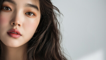 Fototapeta premium Beauty concept of young Asian woman. Beauty salon. Skin care. Cosmetics. Natural makeup.