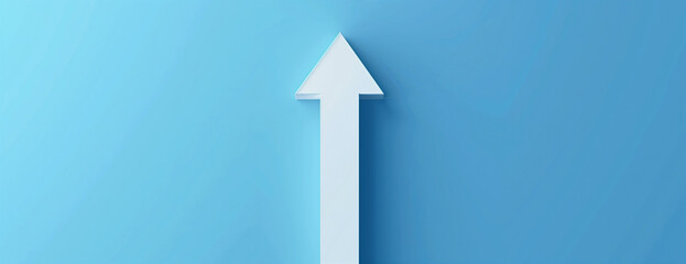 3D illustration of an upward arrows on a blue background in the simple minimalistic style.Minimal creative business concept.Flat lay