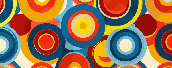 Geometric background with bright, concentric circles in primary colors.