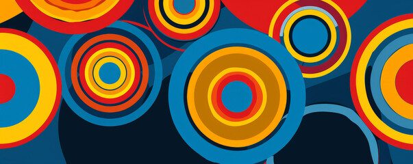 Geometric background with bright, concentric circles in primary colors.